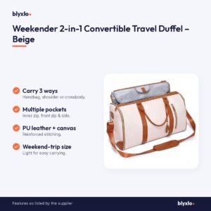 Weekender 2-in-1 Convertible Travel Duffel – Beige – key features